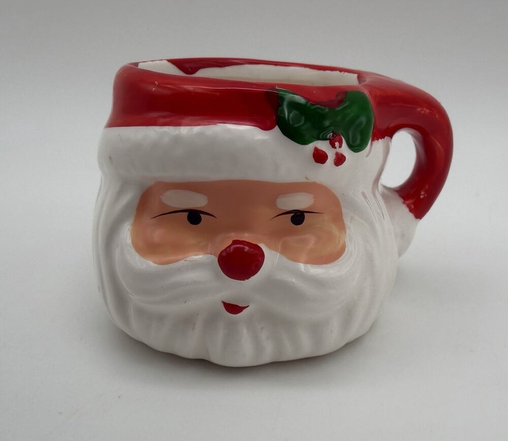 Vtg Santa Claus Mini Mug Ceramic ROC Taiwan Christmas Holiday